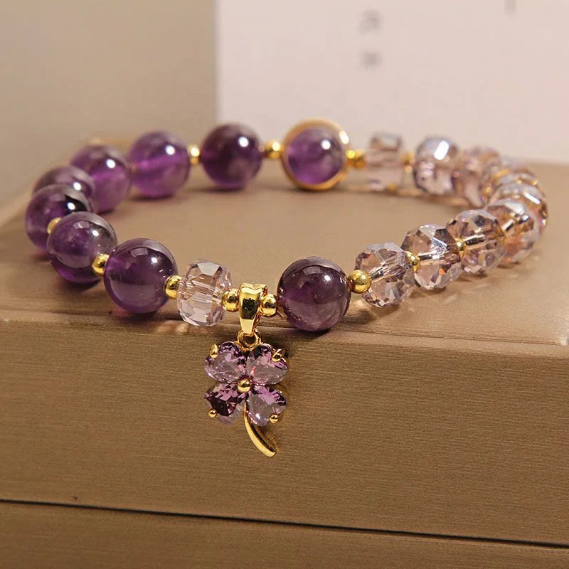 Crystalvana handcrafted crystal jewelry - Amethyst Clover Bracelet | Four-Leaf Clo