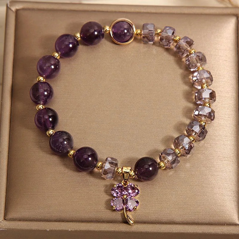 Crystalvana handcrafted crystal jewelry - Amethyst Clover Bracelet | Four-Leaf Clo