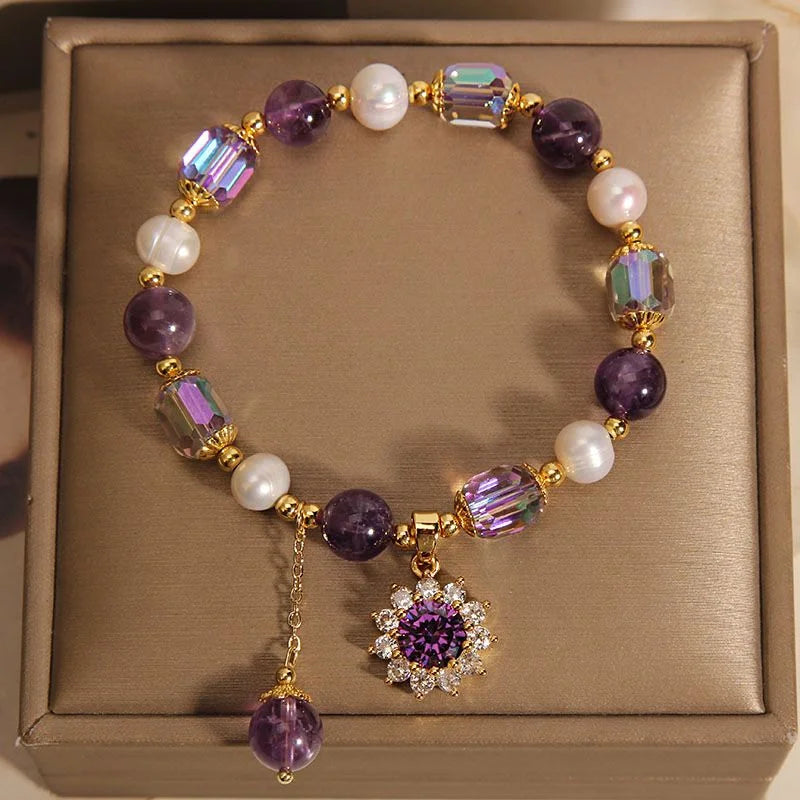 Crystalvana handcrafted crystal jewelry - Freshwater Pearl Amethyst Bracelet | Sun