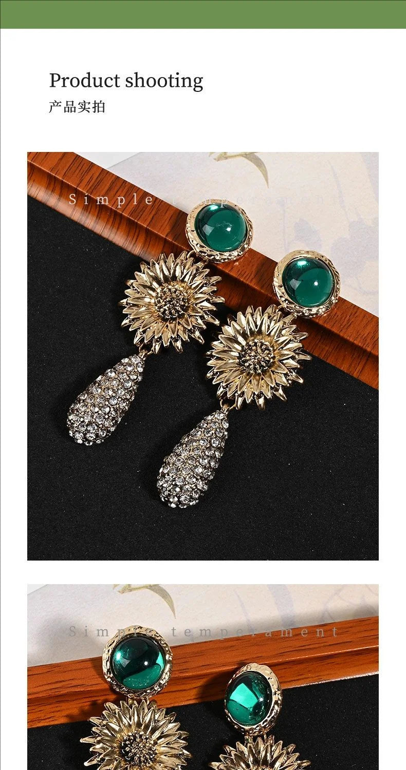 Crystal Flower earrings against natural stone background — natural crystal earrings for positive energy by Crystalvana