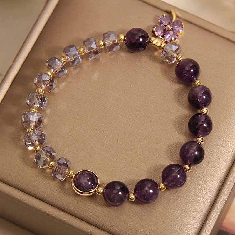 Crystalvana handcrafted crystal jewelry - Amethyst Clover Bracelet | Four-Leaf Clo