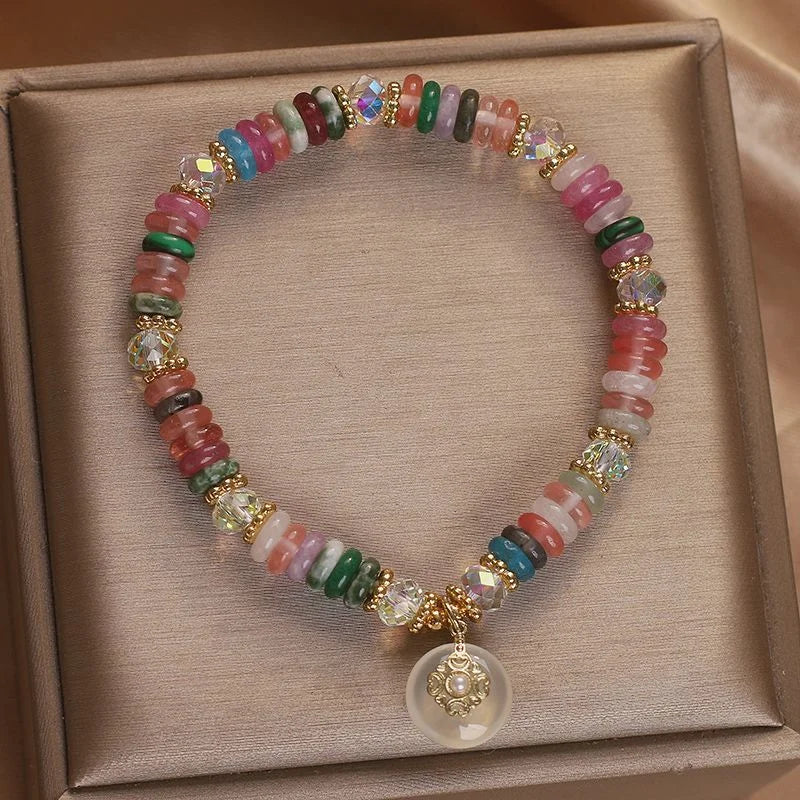 Macro close-up of natural stone bracelet craftsmanship — healing crystal bracelet for peace and tranquility by Crystalvana