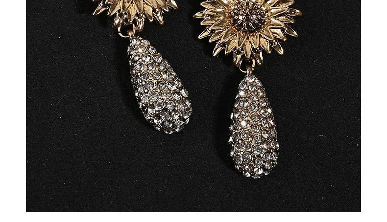Macro close-up of crystal flower earrings craftsmanship — natural crystal earrings for positive energy by Crystalvana