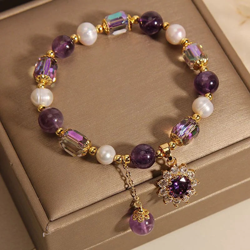 Crystalvana handcrafted crystal jewelry - Freshwater Pearl Amethyst Bracelet | Sun