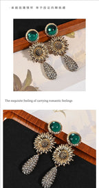 Angled shot of crystal flower earrings in natural light — natural crystal earrings for positive energy by Crystalvana
