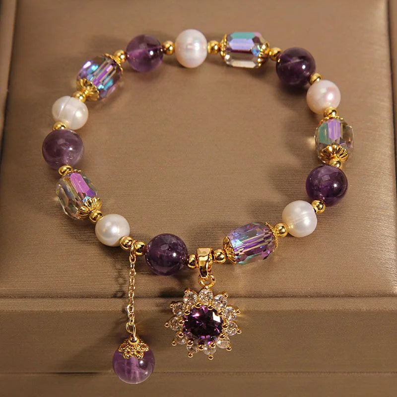 Crystalvana handcrafted crystal jewelry - Freshwater Pearl Amethyst Bracelet | Sun