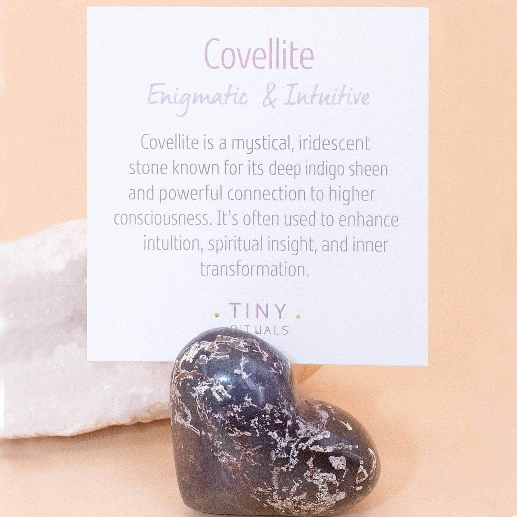 AAA Covellite heart on display with deep wisdom energy
