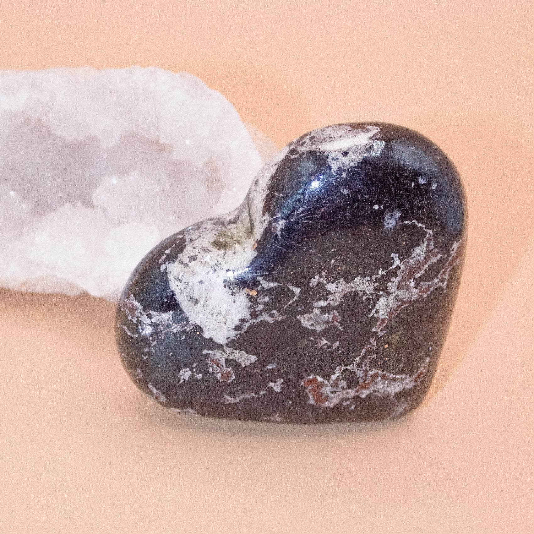 AAA Covellite heart on display with deep wisdom energy