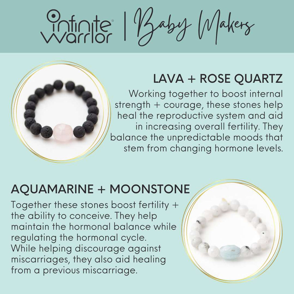 Close-up of rose quartz beads paired with natural lava stone