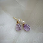 Freshwater Pearl and Amethyst dangle earrings with 925 silver needles, Crystalvana