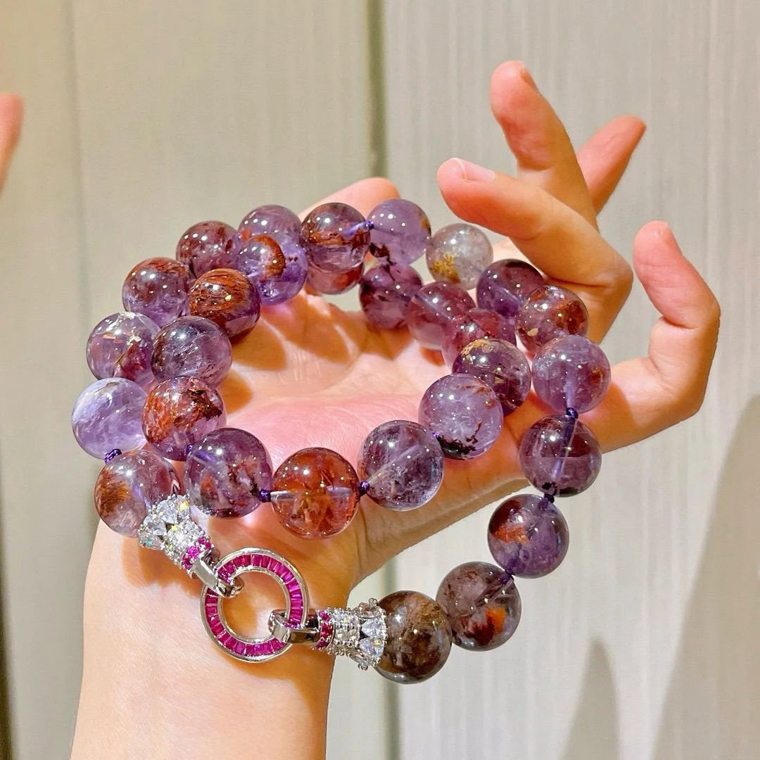 Natural Amethyst Phantom crystal necklace with large stones for spiritual insight, Crystalvana