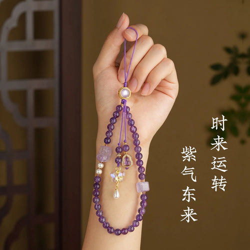 Amethyst crystal phone charm for peace and intuition, Crystalvana