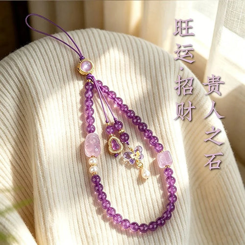 Amethyst crystal phone charm for peace and intuition, Crystalvana