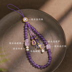 Amethyst crystal phone charm for peace and intuition, Crystalvana