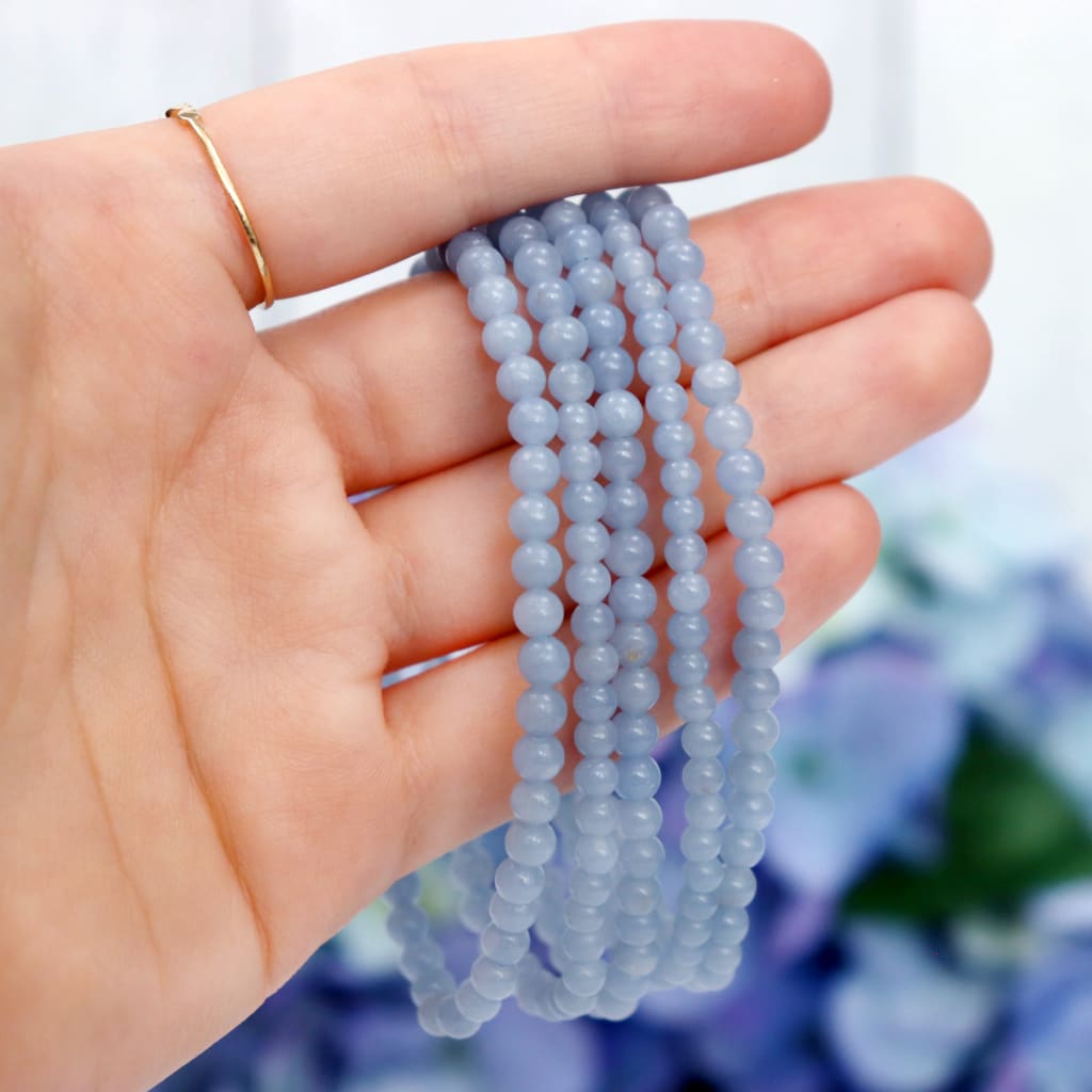 Angelite Beaded Bracelet – natural Angelite crystal bracelet by Crystalvana