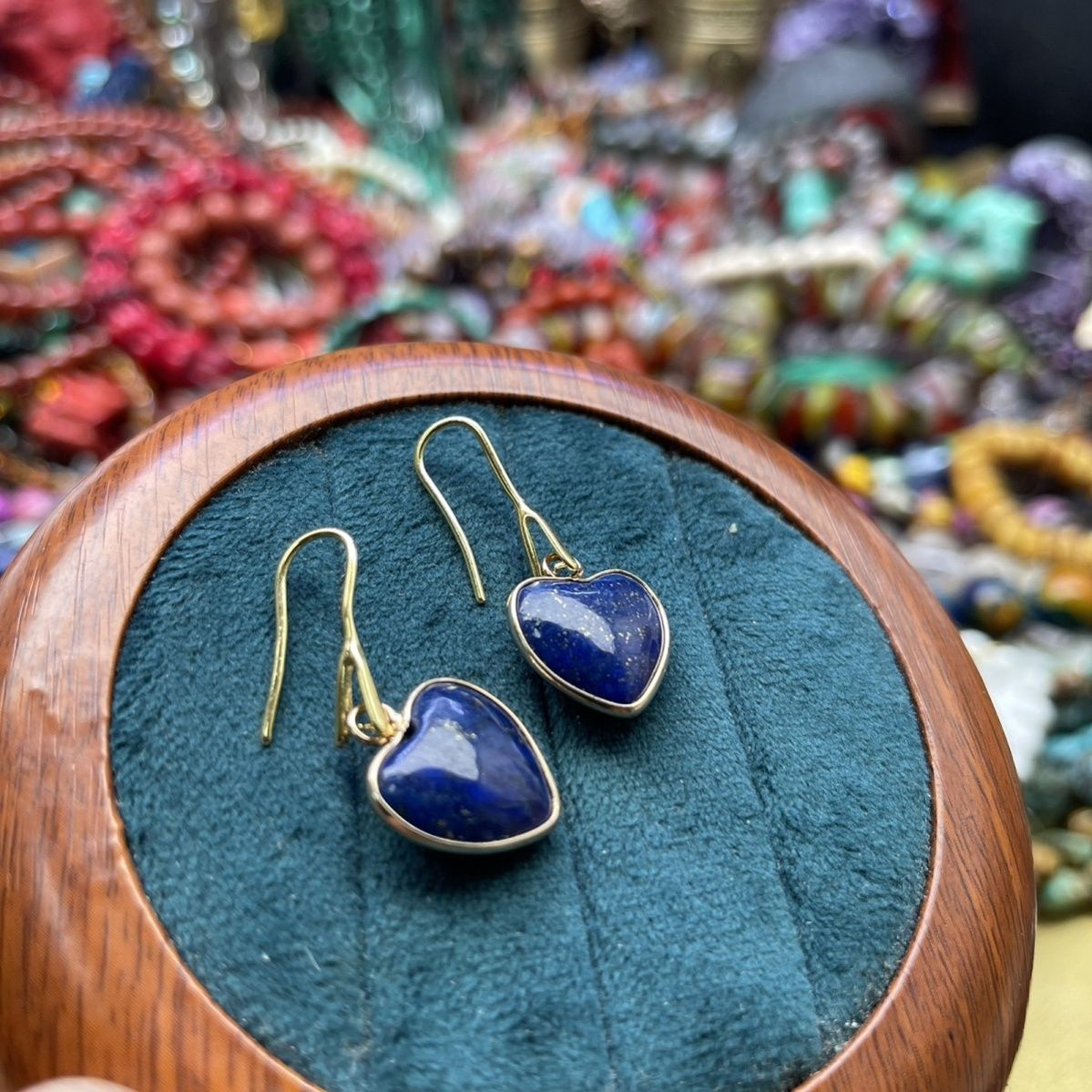 Natural Lapis Lazuli 18x25mm Teardrop 16mm Heart Earrings 14K Gold Plated Dangle Earrings