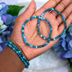 Close-up of natural Blue Apatite beads showing colour and pattern