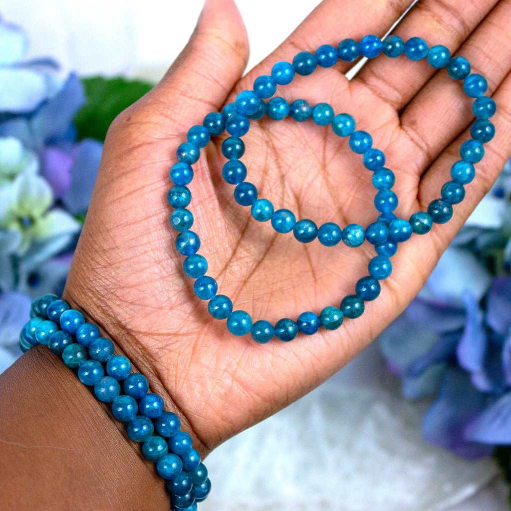 Blue Apatite beaded bracelet in Crystalvana gift packaging