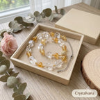 Citrine and Clear Quartz choker in gift box with red ribbon, ready for gifting, Crystalvana