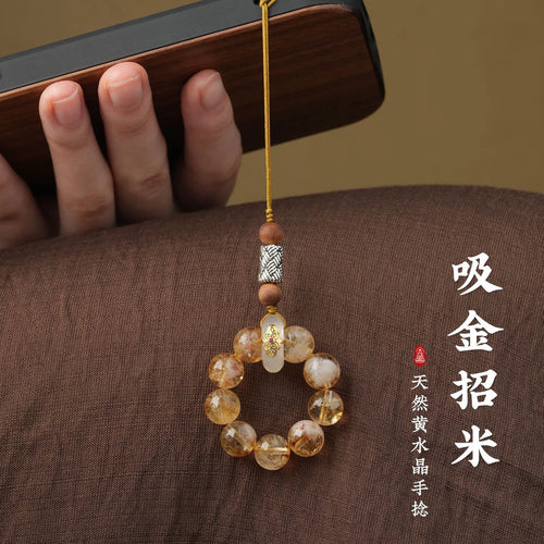 Citrine crystal phone charm for abundance and success, Crystalvana