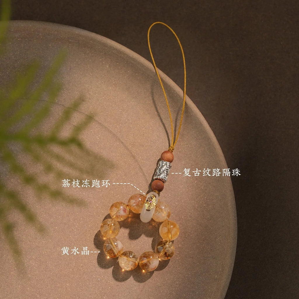 Citrine crystal phone charm for abundance and success, Crystalvana