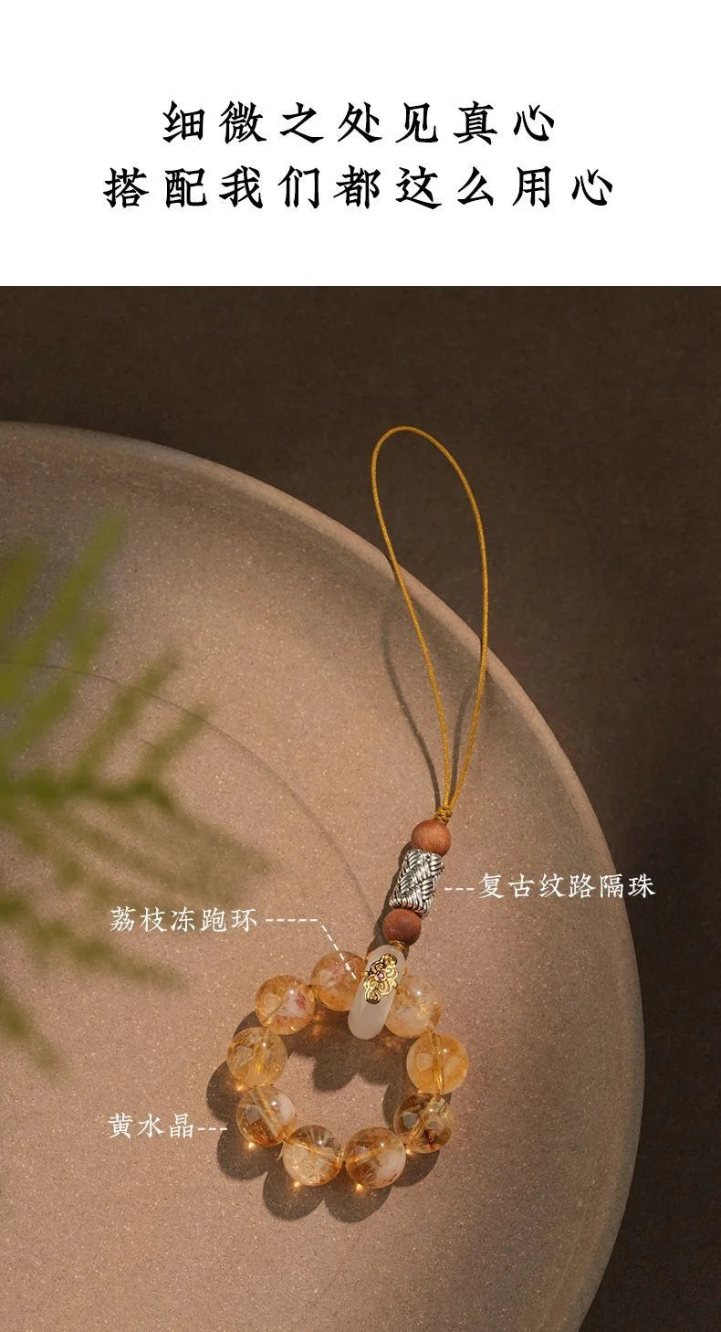 Citrine crystal phone charm for abundance and success, Crystalvana
