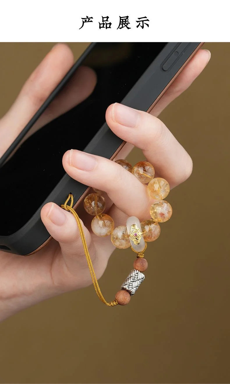 Citrine crystal phone charm for abundance and success, Crystalvana