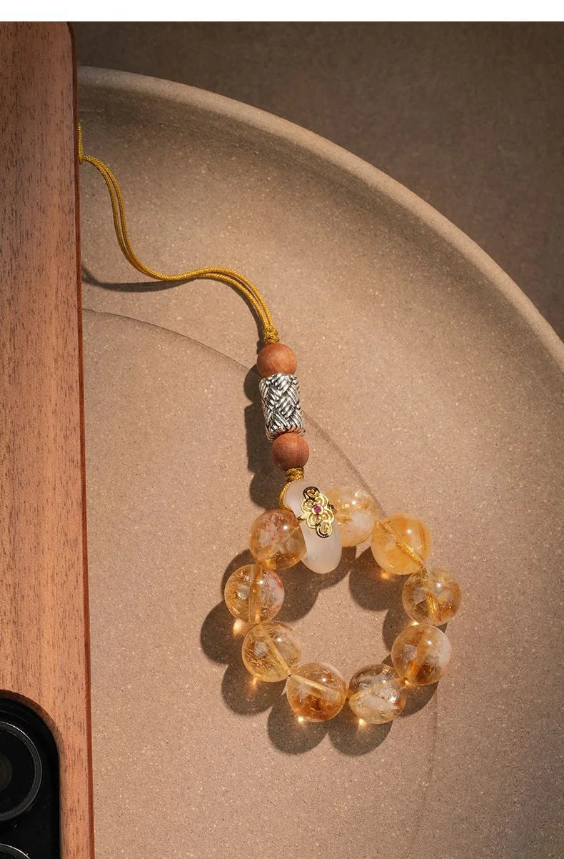 Citrine crystal phone charm for abundance and success, Crystalvana