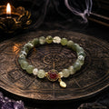 Green Phantom Quartz Bracelet | Ruby Gold Leaf Charm | Crystalvana
