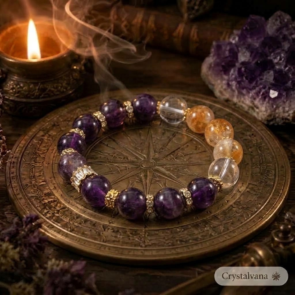 Prosperity Amethyst Phantom & Citrine Bracelet | Wealth & Dream Manifestation | Crystalvana