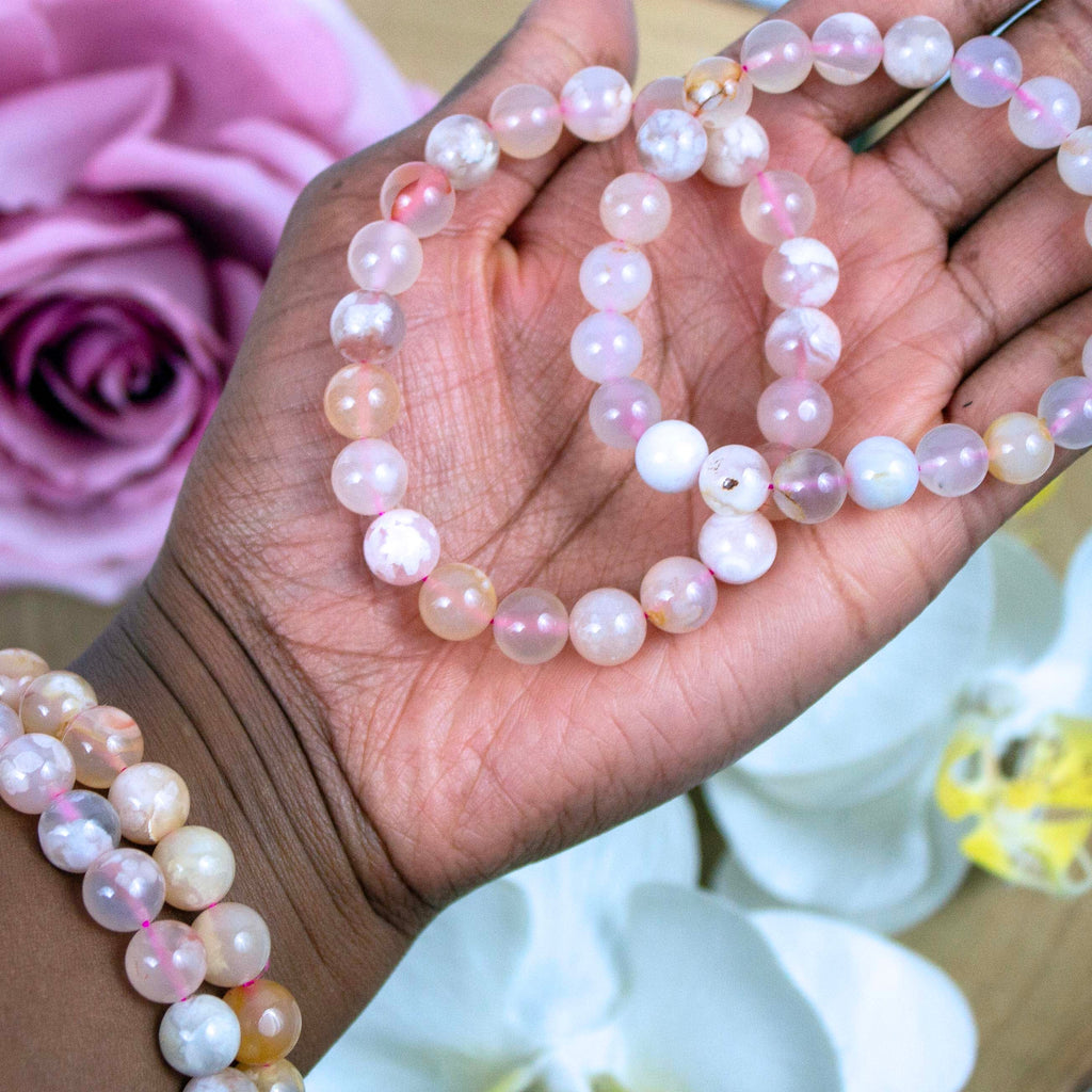 Natural Flower Agate bead detail – each stone is one of a kind