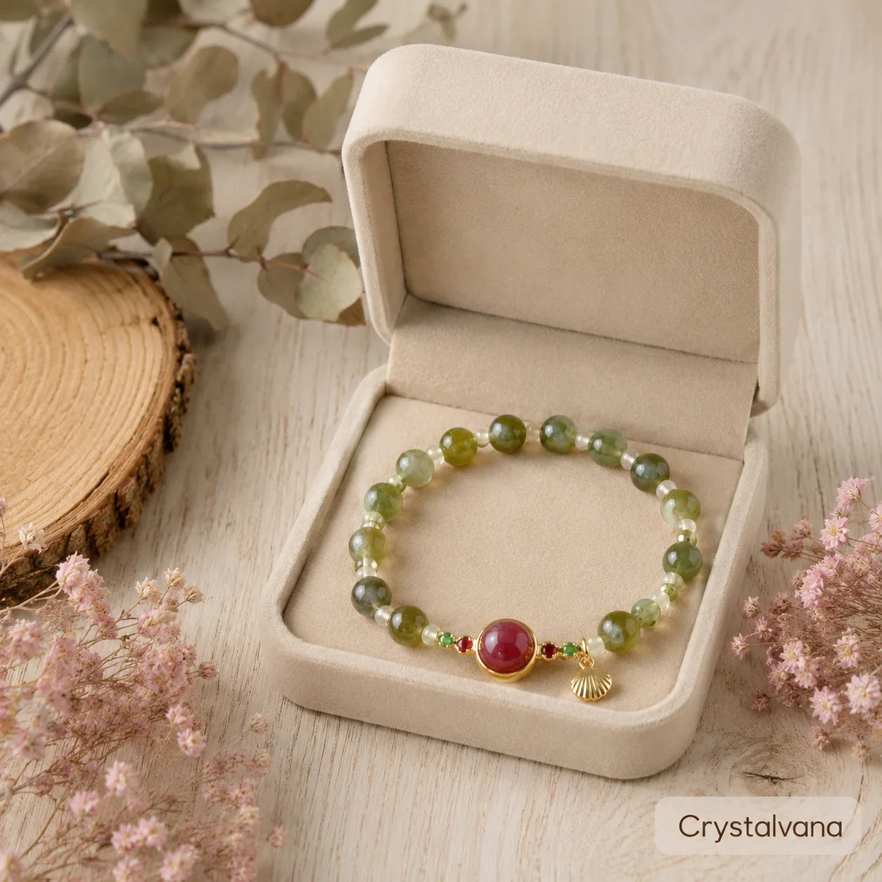 Natural green aventurine crystal bracelet lifestyle scene for attracting good fortune and daily wear, Crystalvana