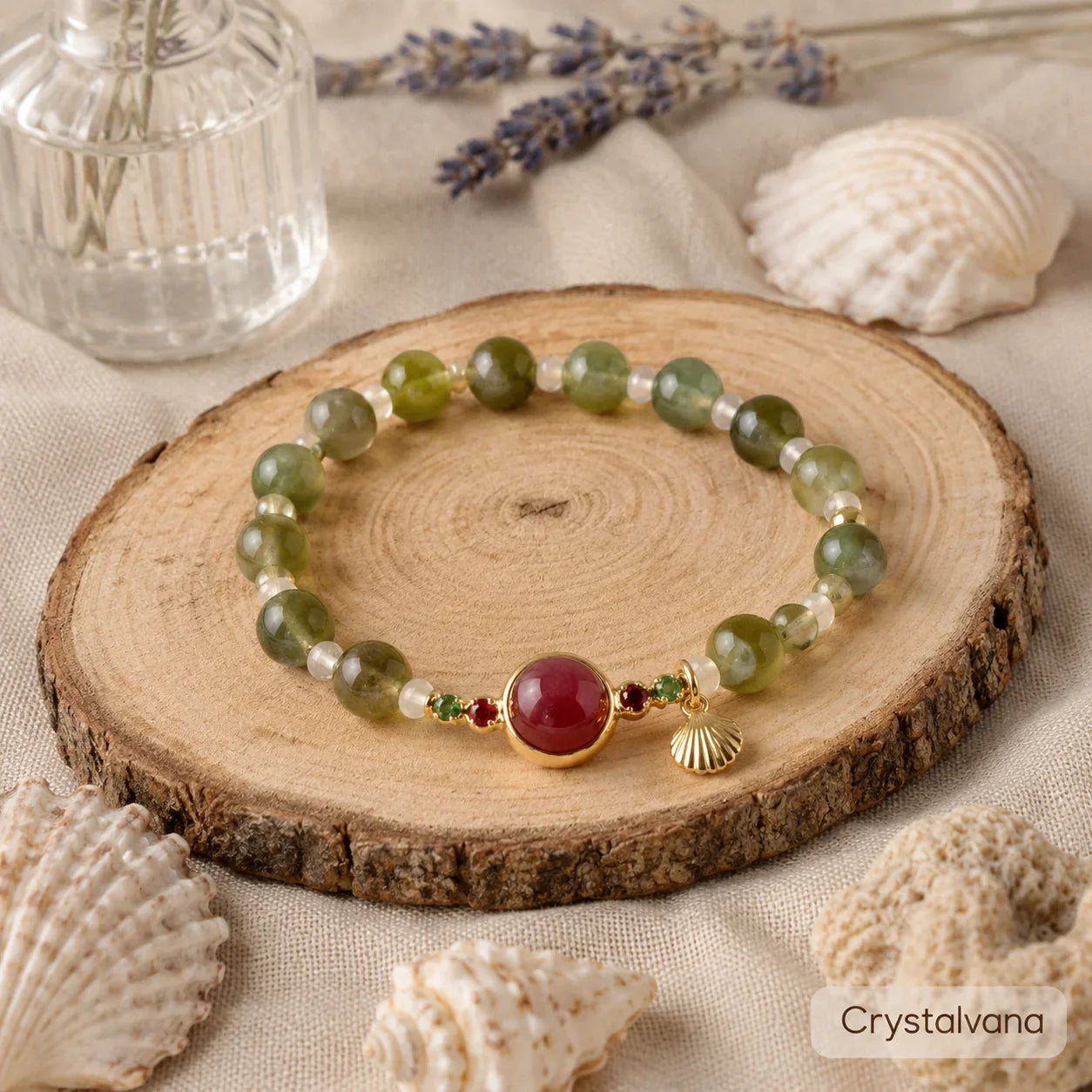Natural green aventurine crystal bracelet casual daily styling, luck and prosperity fashion accessory, Crystalvana