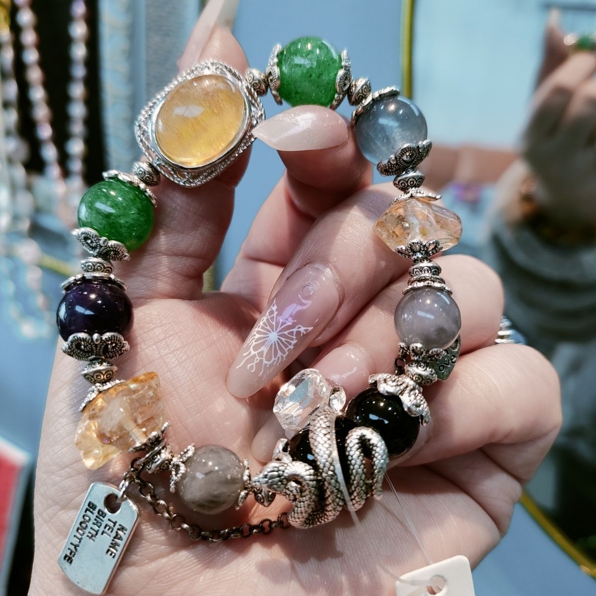 Natural Multi-Gemstone Crystal Bracelet Silver - Crystalvana
