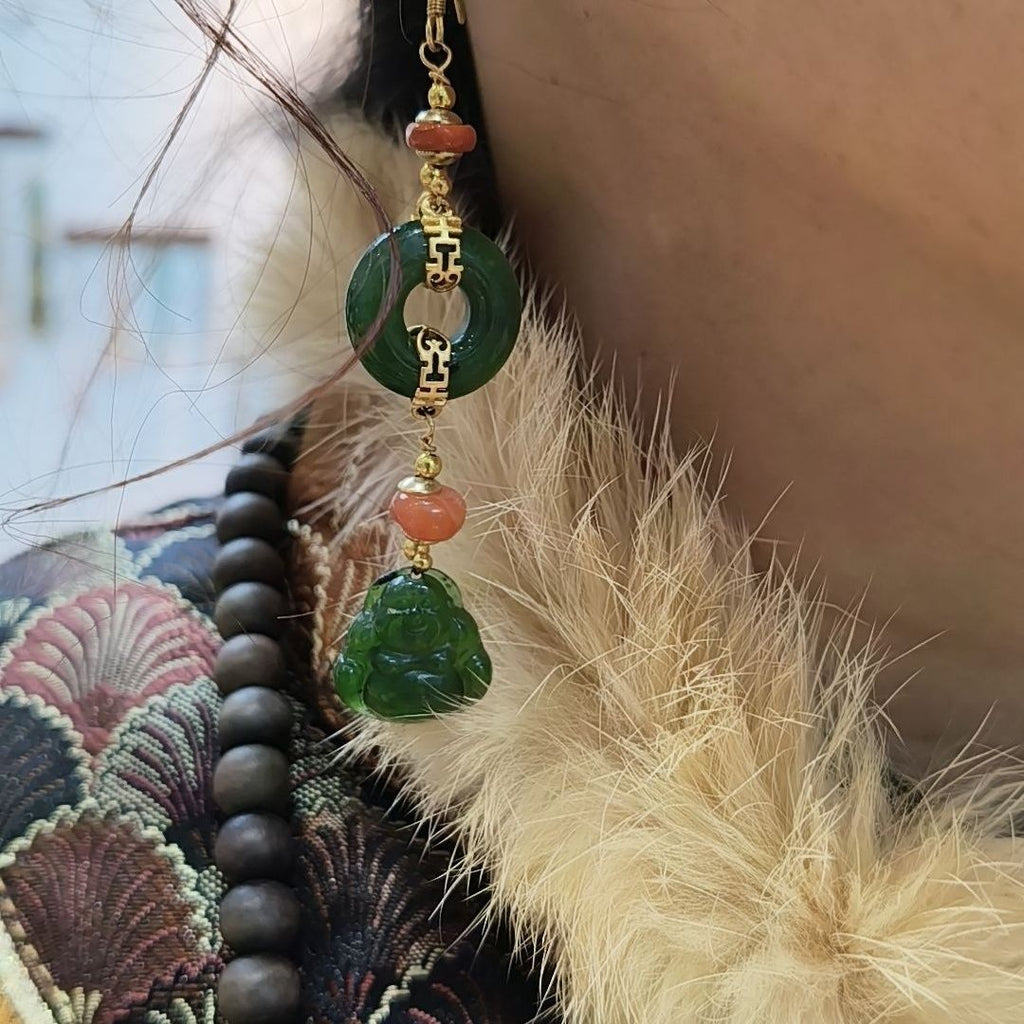 Hetian Jade Buddha Peace Earrings S925 - Crystalvana