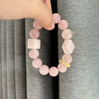 Natural Pink Quartz Gold Rutile 14mm Bracelet - Crystalvana