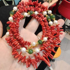 Natural Red Hetian Jade Pearl Long Necklace 90cm - Crystalvana