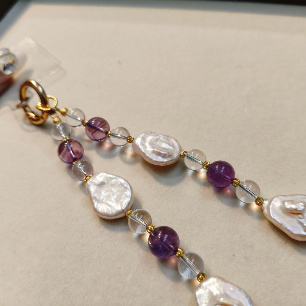 Natural White Crystal Amethyst Pearl Baroque Phone Chain - Crystalvana