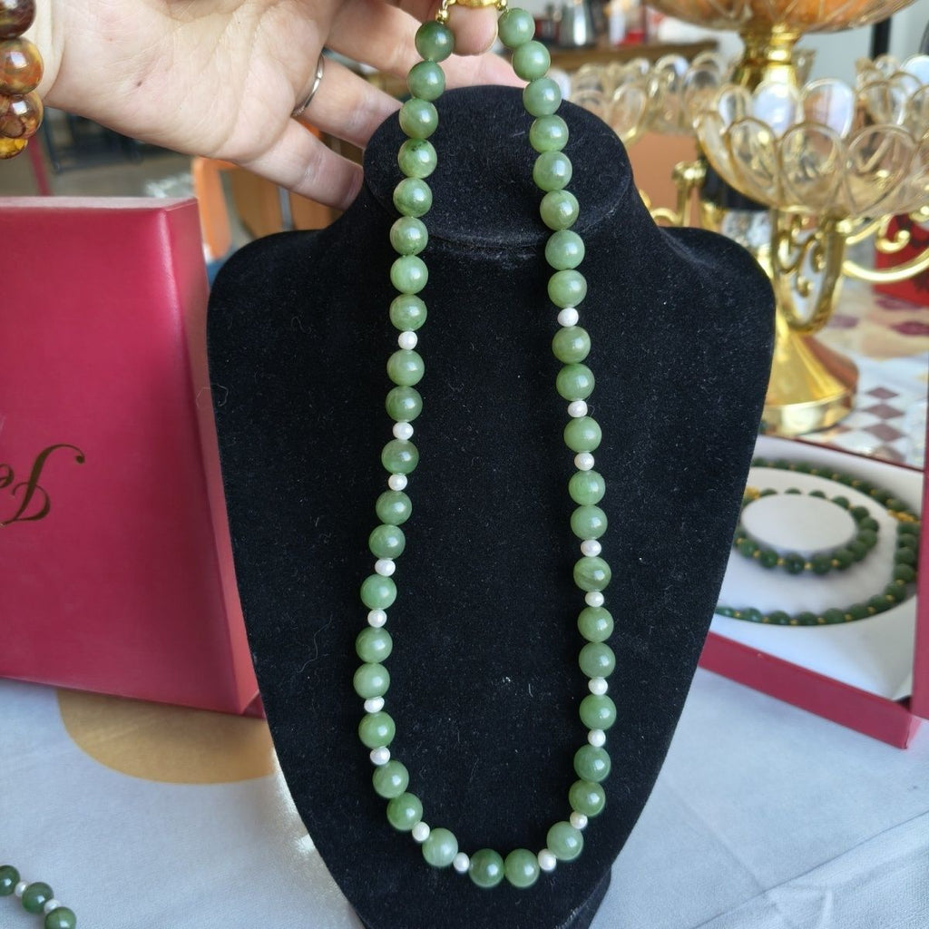 Natural Hetian Jade Cat Eye Pearl Necklace - Crystalvana