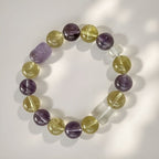 Natural Amethyst Citrine 12mm Bracelet | Calm, Joy & Abundance | Crystalvana