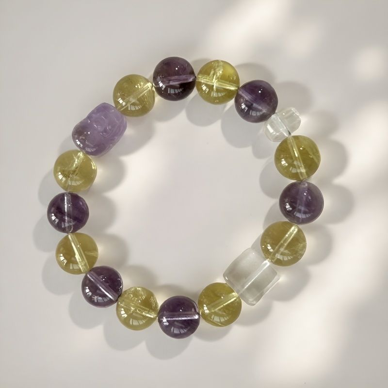 Natural Amethyst Citrine 12mm Bracelet - Crystalvana