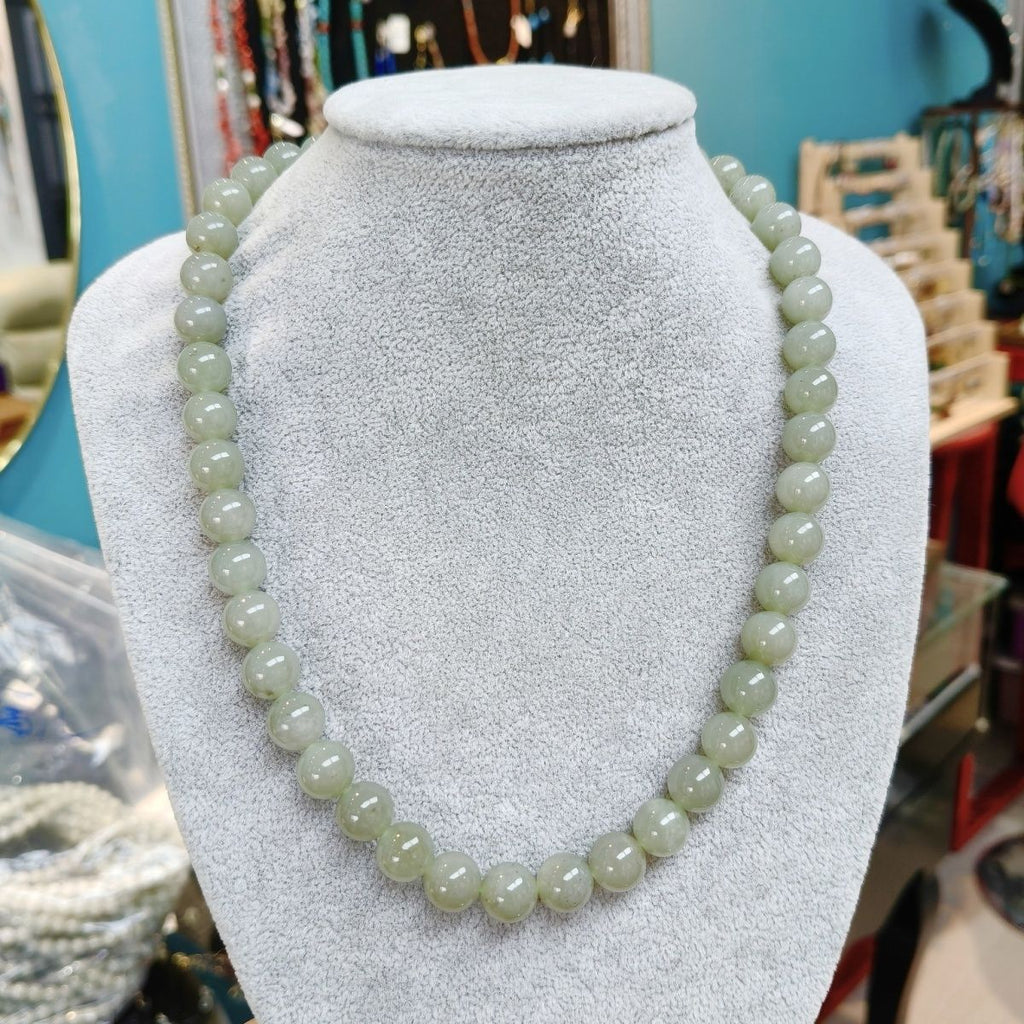 Natural Hetian Jade Qiemo Blue Necklace 10mm - Crystalvana