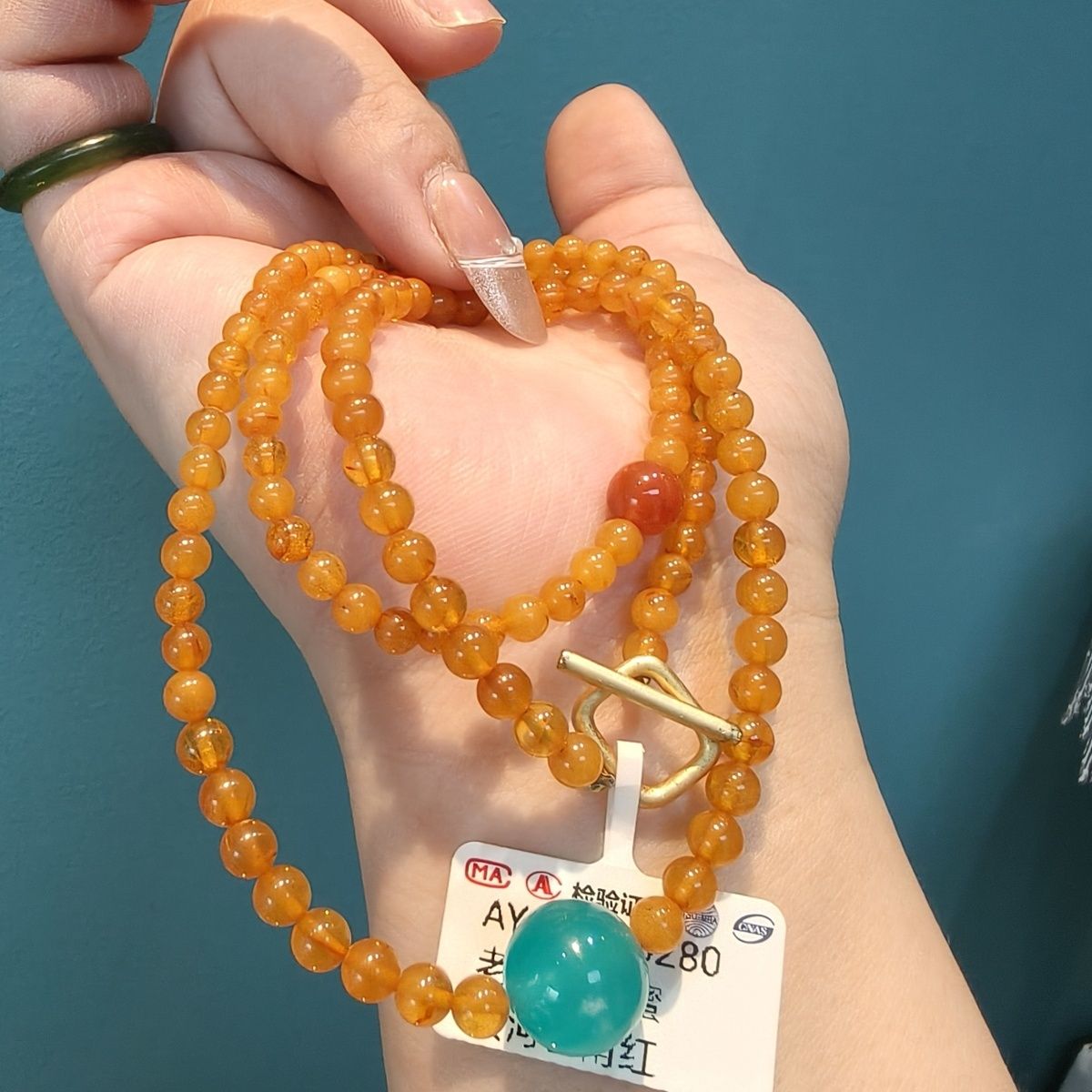 Natural Amber Honey Necklace Amazonite Carnelian - Crystalvana