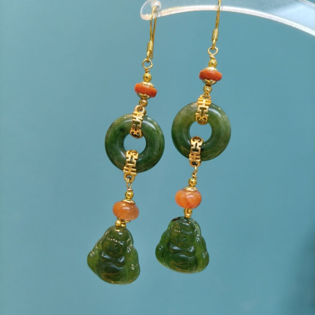 Hetian Jade Buddha Peace Earrings S925 - Crystalvana