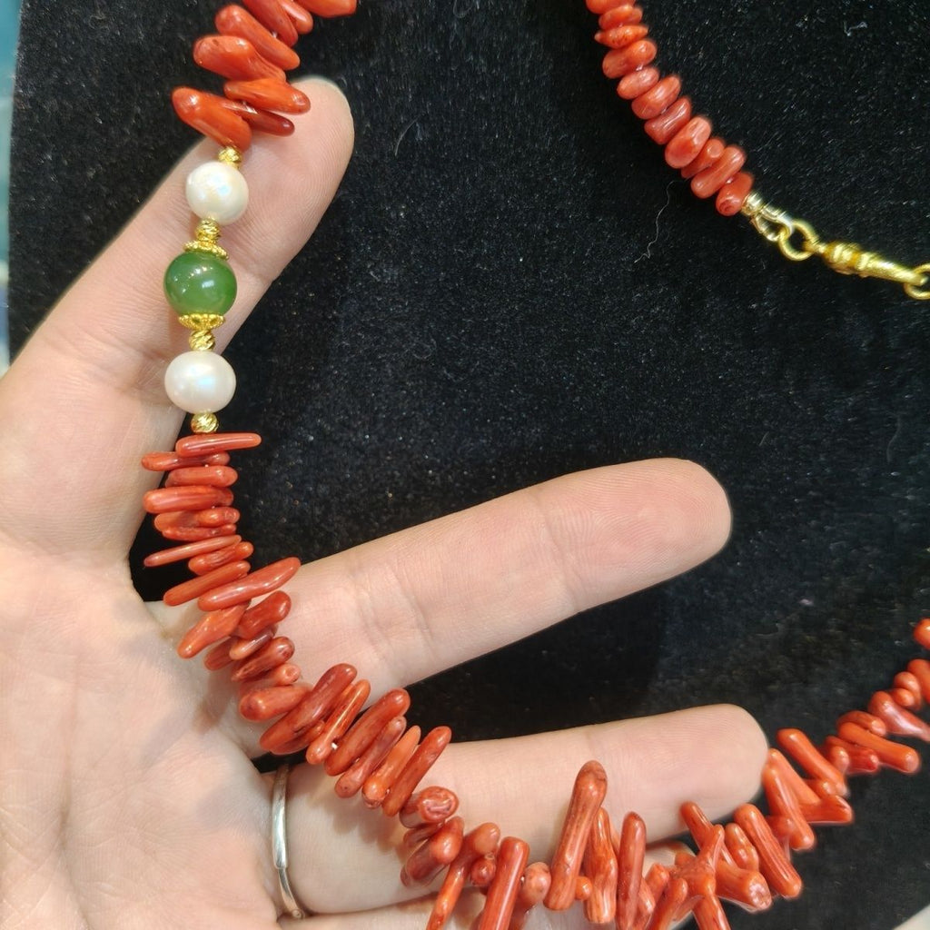 Natural Red Hetian Jade Pearl Long Necklace 90cm - Crystalvana