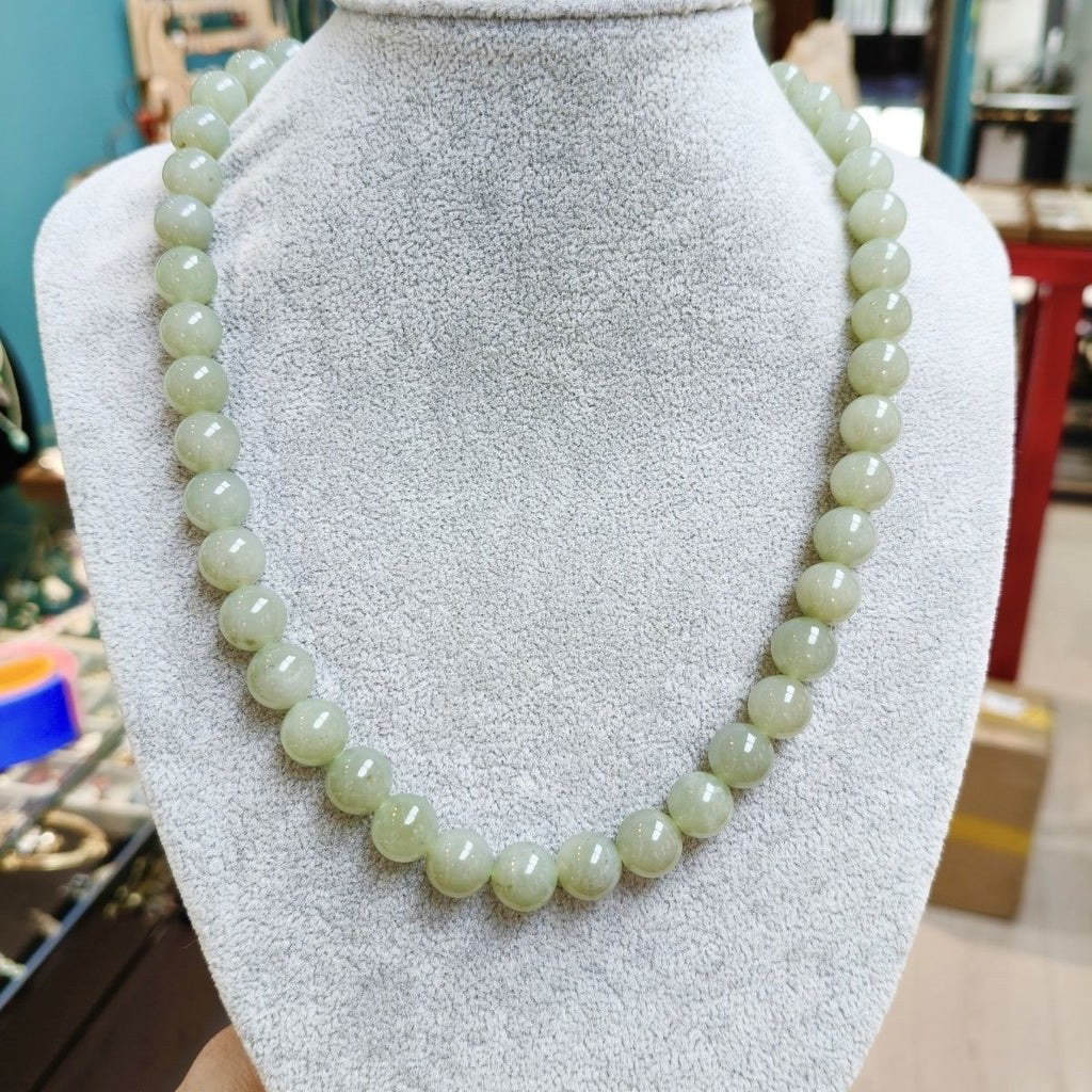 Natural Hetian Jade Qiemo Blue Necklace 10mm - Crystalvana