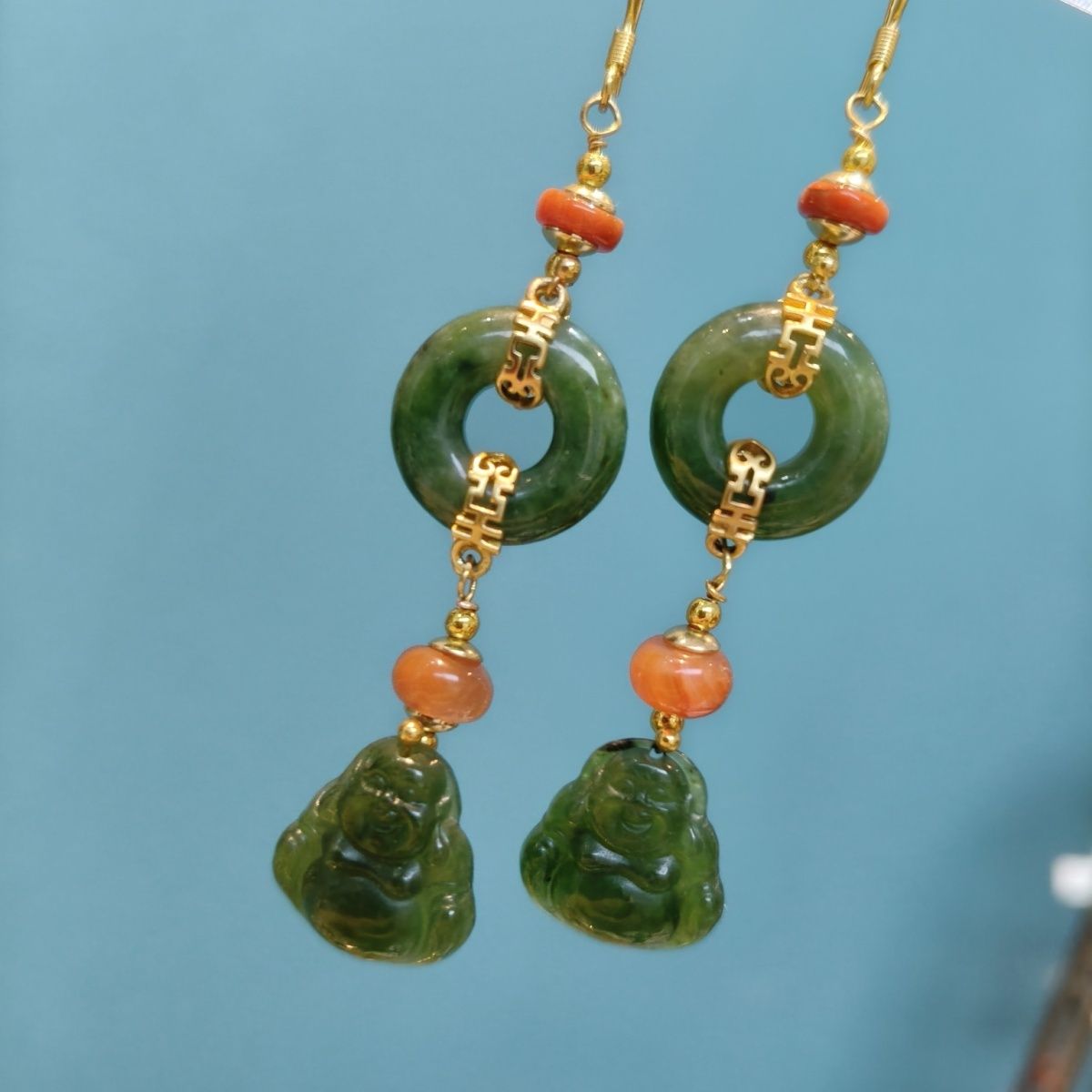 Hetian Jade Buddha Peace Earrings S925 - Crystalvana