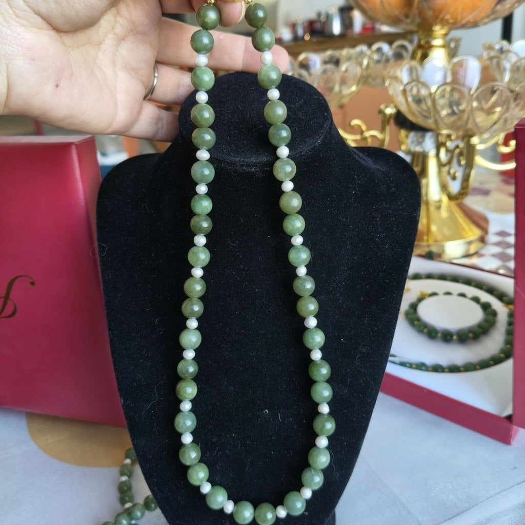 Natural Hetian Jade Cat Eye Pearl Necklace - Crystalvana