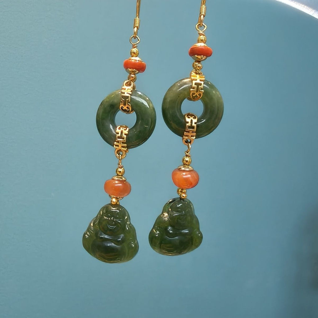 Hetian Jade Buddha Peace Earrings S925 - Crystalvana