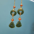 Hetian Jade Buddha Peace Earrings S925 - Crystalvana